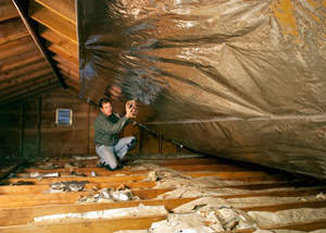 A radiant barrier installed in a Hampton attic