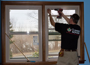 Cutaway view of a replacement window installation in Charles City